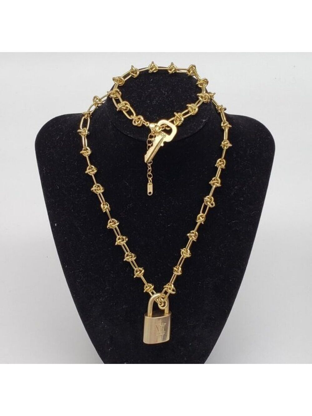 Louis Vuitton Gold Padlock w/Unbranded Stainless Steel 18k Plated Chain&Bracelet - Picture 3 of 13